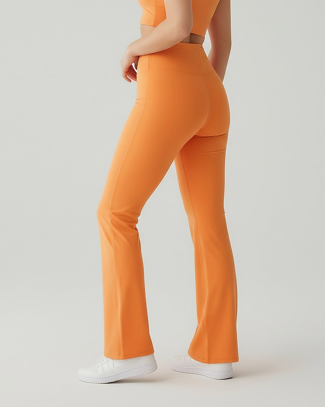 Soft touch casual zvonaste helanke sa visokim strukom u narandzastoj boji